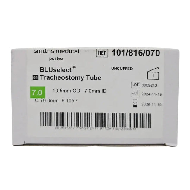 Smiths Medical 101/816/070 Portex BLUselect Tracheostomy Tube Uncuffed 7.0mm ID Smiths Medical