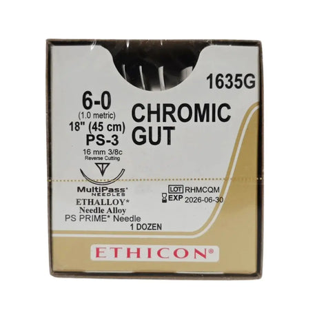 Ethicon 1635G CHROMIC GUT 6-0 Naturally BROWN 1X18" PS-3 16mm PS PRIME BX/12 Ethicon