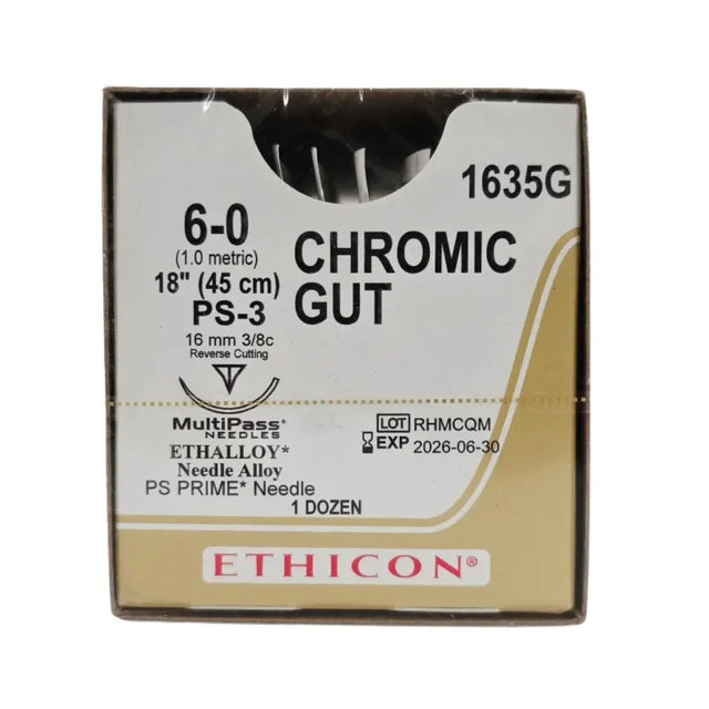 Ethicon 1635G CHROMIC GUT 6-0 Naturally BROWN 1X18" PS-3 16mm PS PRIME BX/12 Ethicon