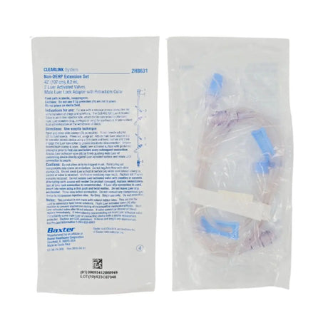 Baxter 2H8631 CLEARLINK System Non-DEHP Extension Set 42", 6.2mL 2 Luer Activated Valves Male Luer Lock Adapter w/ Retractable Collar 1/EA Baxter