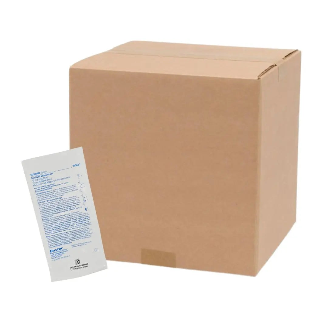 Baxter 2H8631 CLEARLINK System Non-DEHP Extension Set 42", 6.2mL 2 Luer Activated Valves Male Luer Lock Adapter w/ Retractable Collar CS/48 Baxter