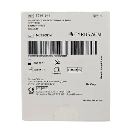 Gyrus ACMI 70141044 Micron Adjustable Titanium Torp Centered Ossicular Prosthesis 2.00mm-10.00mm 1/EA Gyrus ACMI