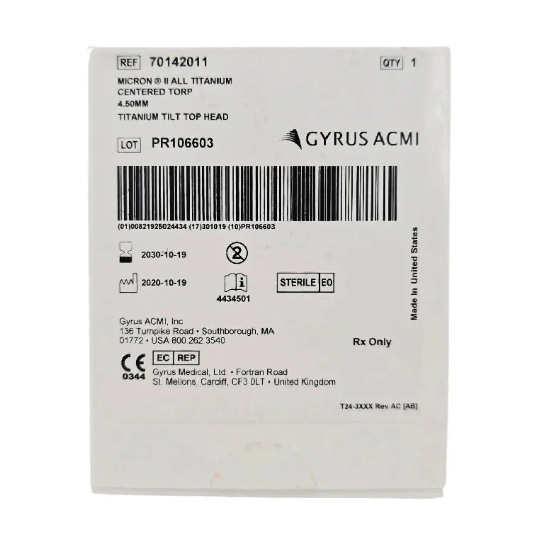 Gyrus ACMI 70142011 Micron II All Titanium Centered Torp 4.50mm 1/EA Gyrus ACMI