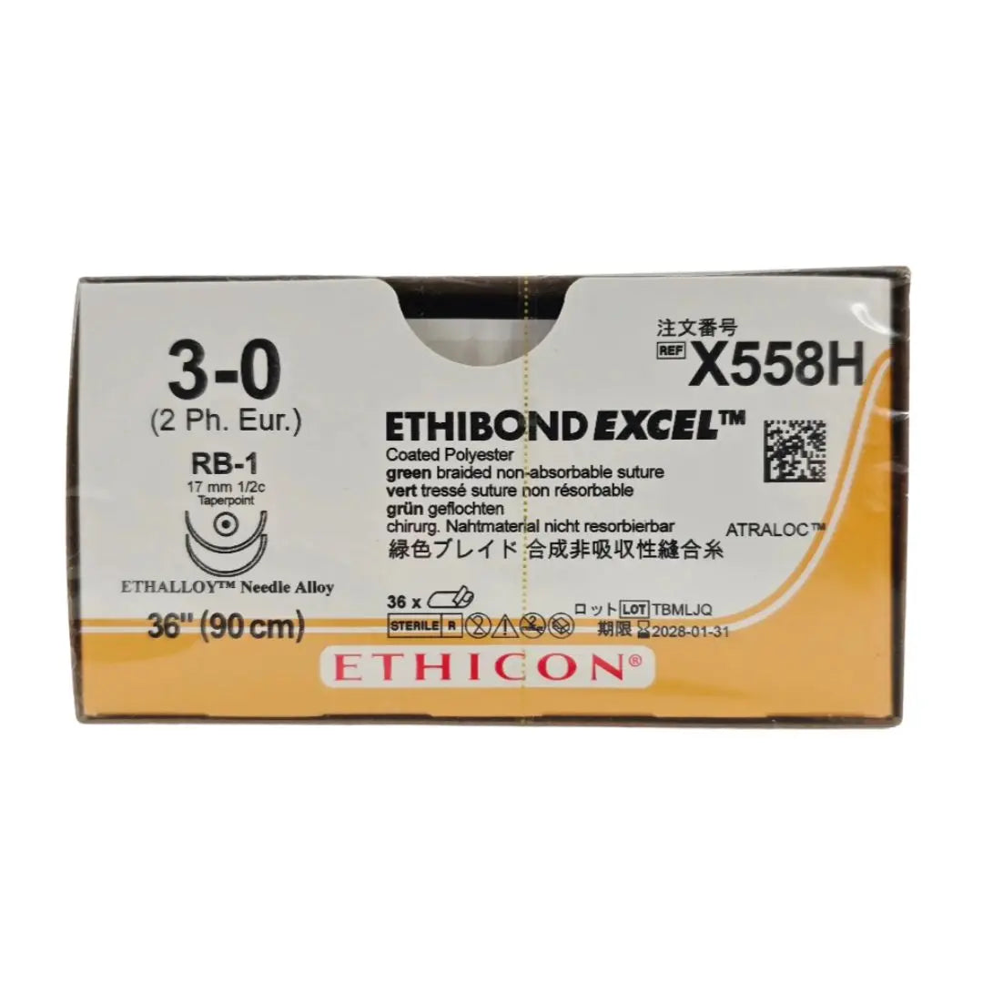 Ethicon X558H 3-0 ETHIBOND EXCEL Green 1X36" RB-1 17mm Taper Point BX/36 Ethicon