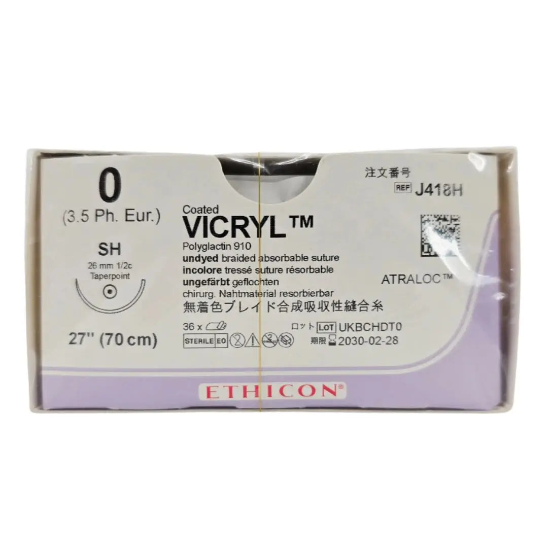 Ethicon J418H 0 Coated VICRYL 1X27" SH 26mm Taper Point BX/36 Ethicon