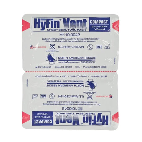North American Rescue 10-0042 HyFin Vent Compact Entry/Exit Wound Chest Seal Twin Pack 2/PK