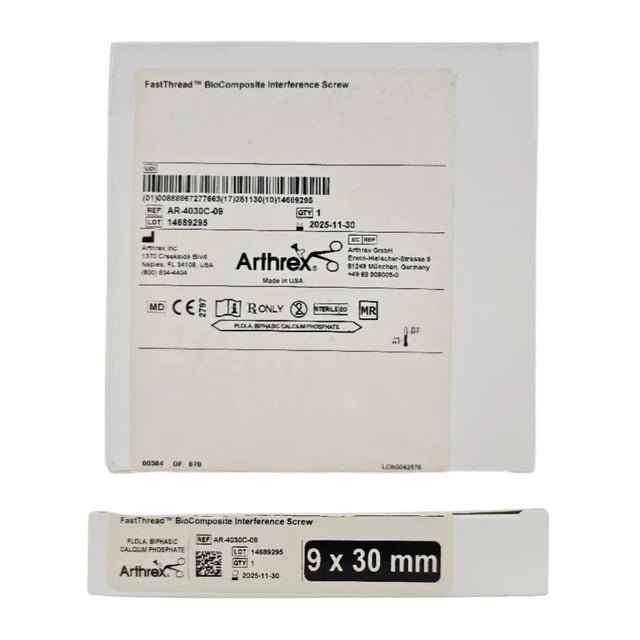 Arthrex AR-4030C-09 FastThread BioComposite Interference Screw Vented 9x30mm 1/EA Arthrex