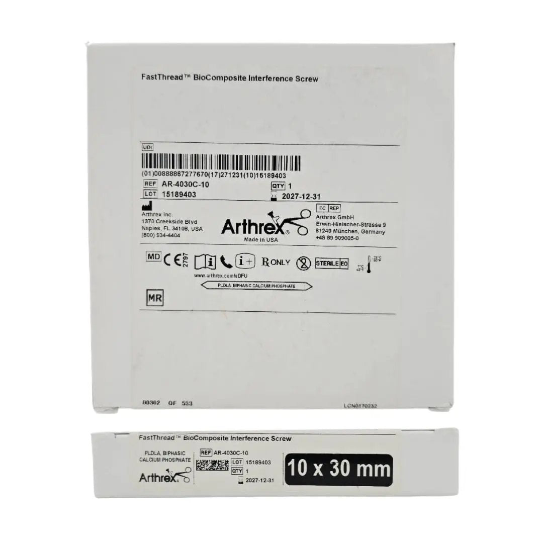 Arthrex AR-4030C-10 FastThread BioComposite Interference Screw Vented 10x30mm 1/EA Arthrex