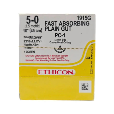 Ethicon 1915G FAST ABSORBING PLAIN GUT 5-0 Yellowish Tan 1X18" PC-1 13mm BX/12 Ethicon