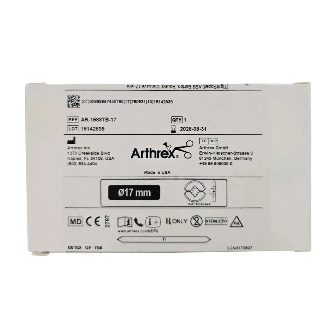 Arthrex AR-1588TB-17 TightRope ABS Button Round Concave 17mm 1/EA Arthrex