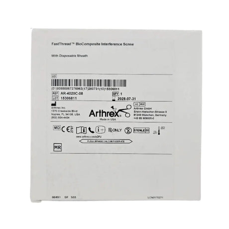 Arthrex AR-4020C-08 FastThread BioComposite Interference Screw w/ Disposable Sheath 8 x 20mm 1/EA Arthrex