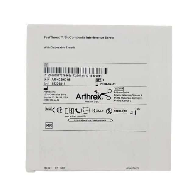 Arthrex AR-4020C-08 FastThread BioComposite Interference Screw w/ Disposable Sheath 8 x 20mm 1/EA Arthrex