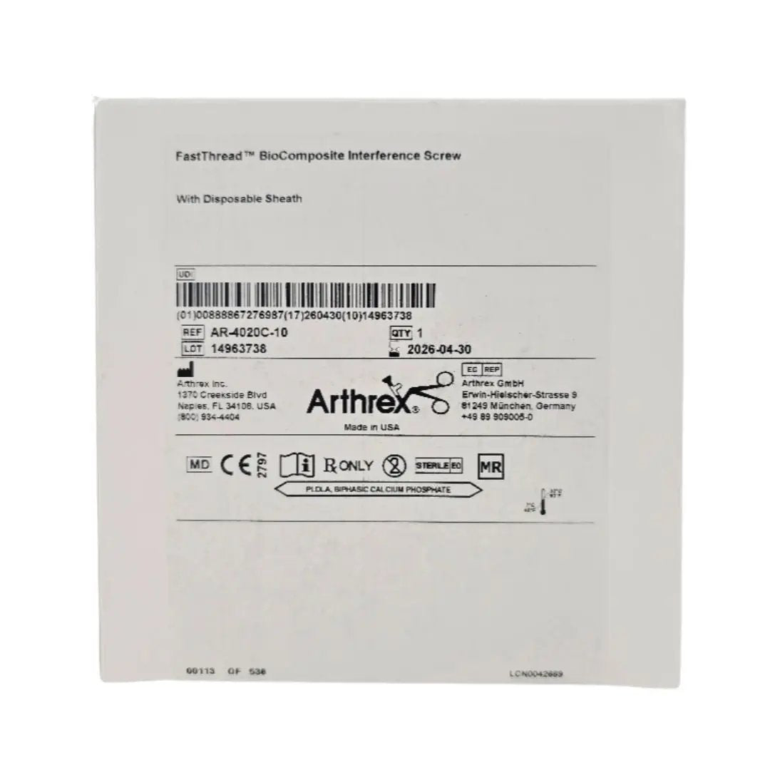 Arthrex AR-4020C-10 FastThread BioComposite Interference Screw w/ Disposable Sheath 10 x 20mm 1/EA Arthrex
