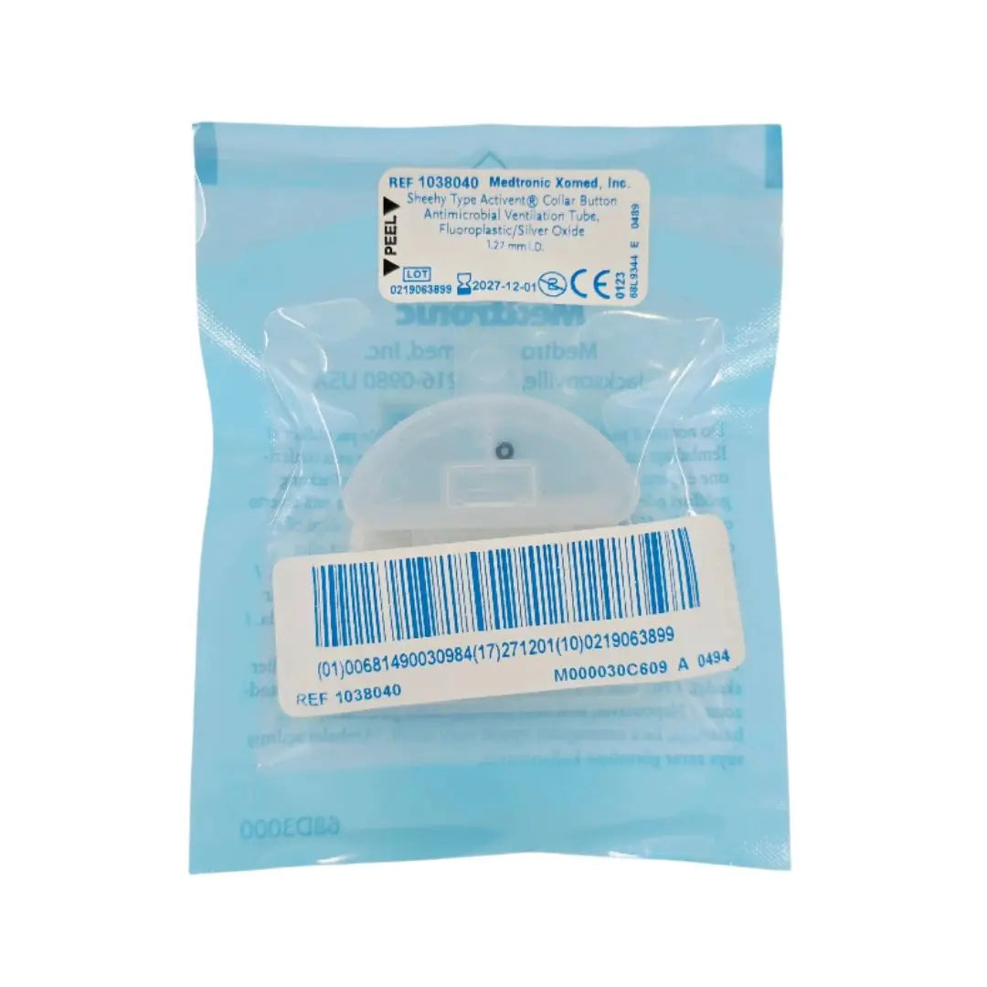 Medtronic 1038040 Sheehy Type Activent Collar Button Antimicrobial Ventilation Tube, Fluoroplastic/Silver Oxide 1.27mm I.D. 1/EA Medtronic Xomed