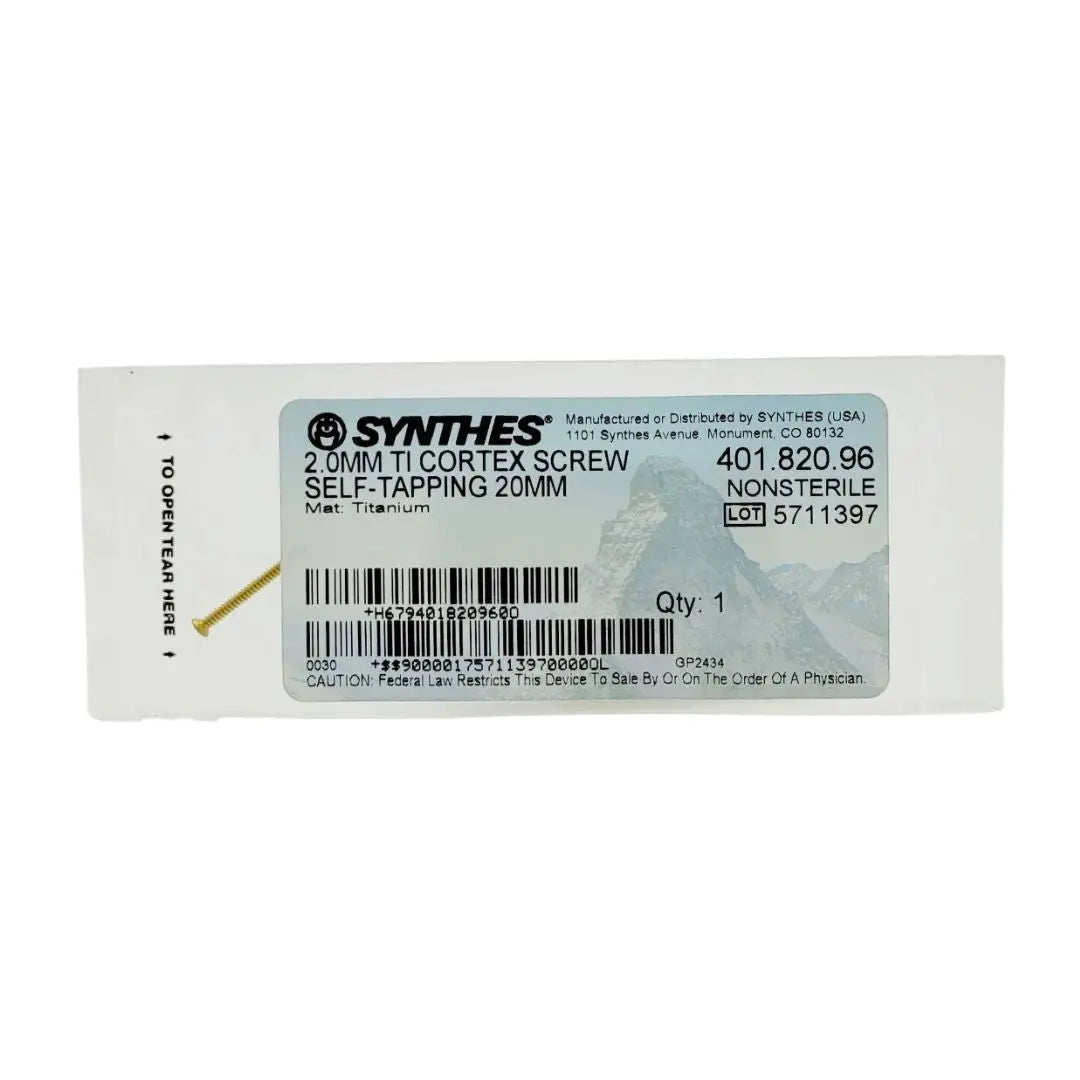Synthes 401.820.96 2.0mm Ti Cortex Screw Self-Tapping 20mm Orthopedic Hardware Synthes