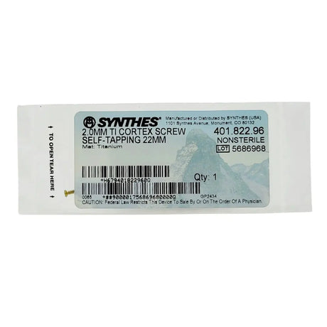 Synthes 401.822.96 2.0MM TI Cortex Screw Self Tapping 22MM Synthes