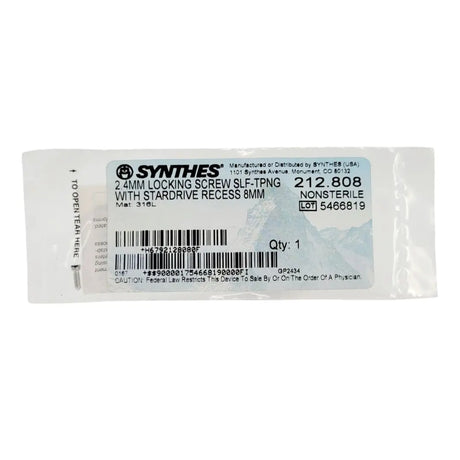 Synthes  212.808 2.4MM Locking Screw SLF-TPNG With Stardrive Recess 8mm Synthes