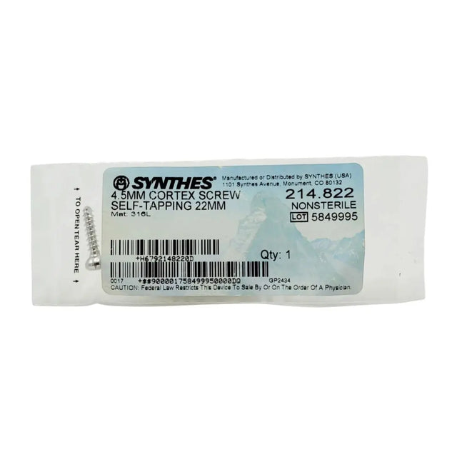 Synthes 214.822 4.5mm Cortex Screw Self-tapping 22mm Synthes