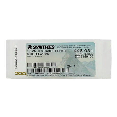 Synthes  446.031 1.5MM TI Straight Plate 6 Holes S/29MM Synthes