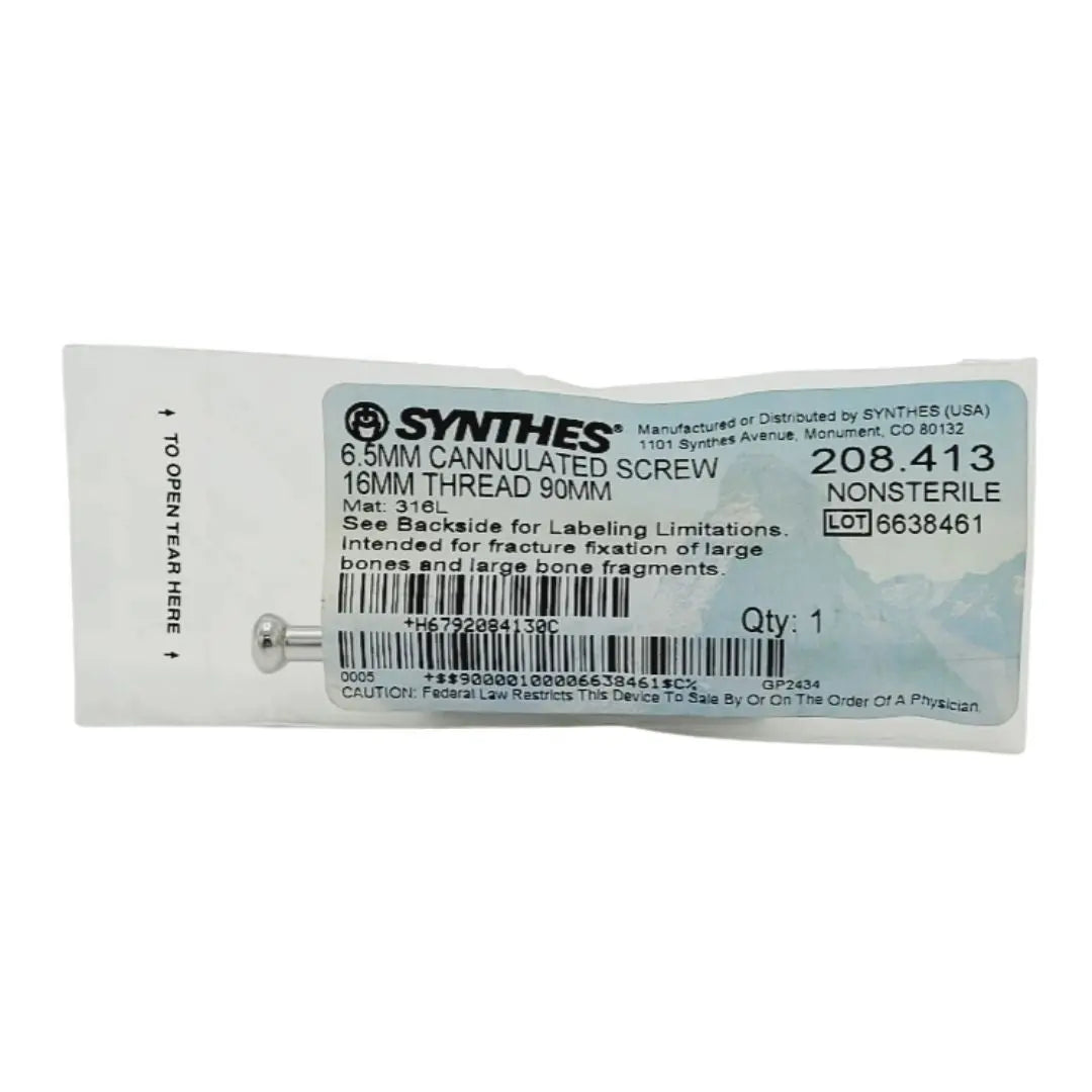 Synthes 208.413 6.5mm Cannulated Screw 16mm Thread 90mm Synthes