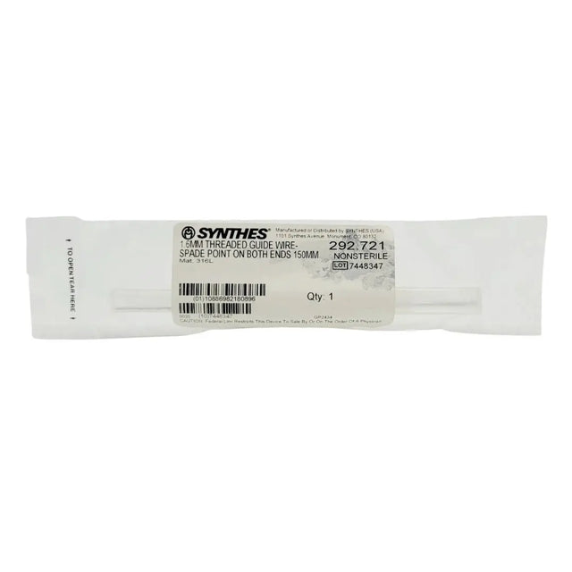 Synthes 292.721 1.6MM Threaded Guide Wire- Spade Point on Both Ends 150MM Synthes
