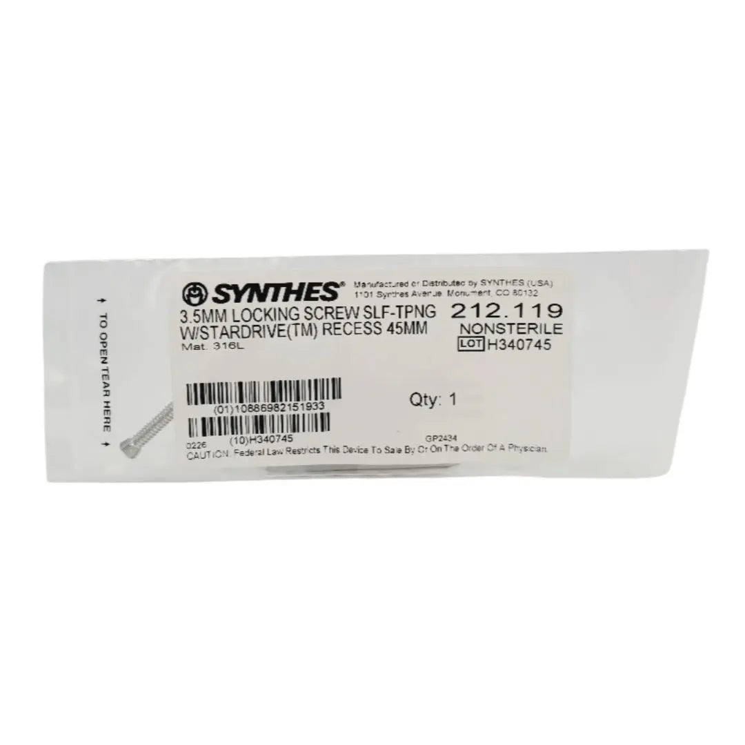 Synthes 212.119 3.5mm locking screw self-tapping with stardrive recess 45mm orthopedic hardware Synthes