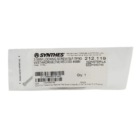 Synthes 212.119 3.5mm locking screw self-tapping with stardrive recess 45mm orthopedic hardware Synthes