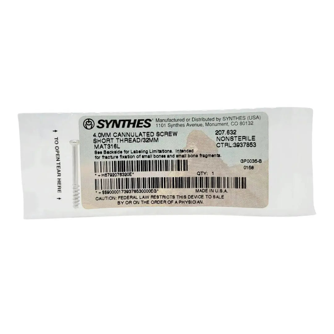 Synthes 207.632 4.0mm Cannulated Screw Short Thread/32mm Synthes