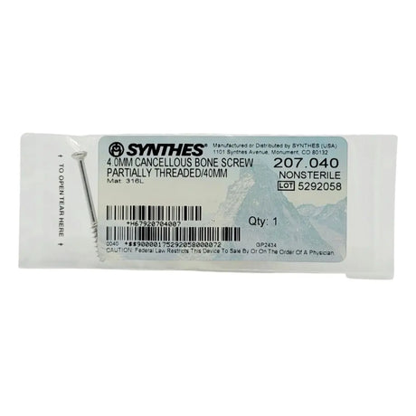 Synthes 207.040 4.0MM Cancellous Bone Screw Partially Threaded/40MM Synthes