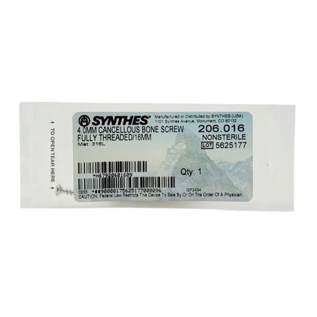 Synthes 206.016 4.0mm Cancellous Bone Screw Fully Threaded/16mm Synthes