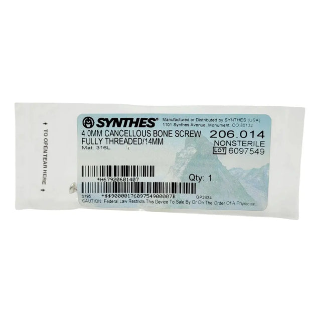 Synthes 206.014 4.0mm Cancellous Bone Screw Fully Threaded/14mm Synthes