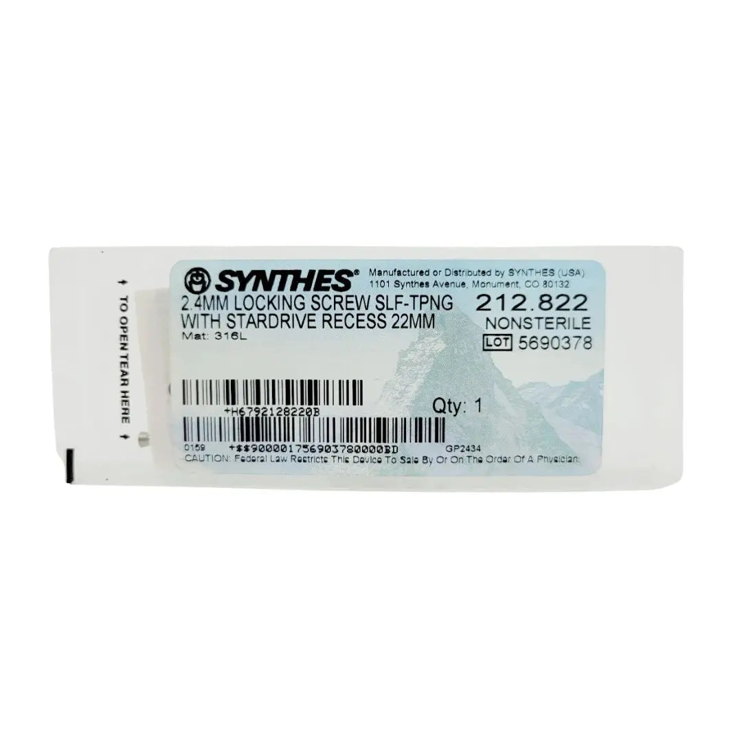 Synthes 212.822 2.4mm Locking Screw Self-tapping W/ Stardrive Recess 22mm Synthes