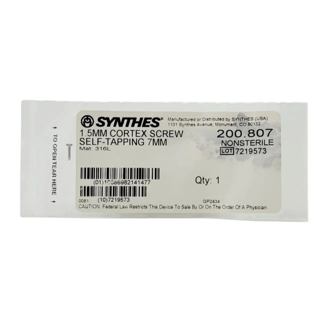 Synthes 200.807 1.5mm Cortex Screw Self-tapping 7mm Synthes