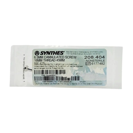 Synthes 208.404 6.5mm Cannulated Screw 16mm Thread 45mm Orthopedic Hardware Synthes