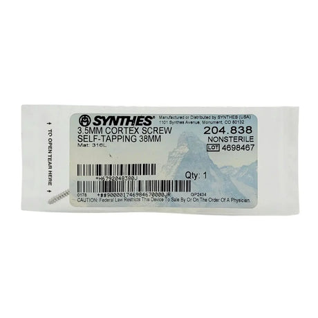Synthes 204.838 3.5mm Cortex Screw Self Tapping 38mm Synthes