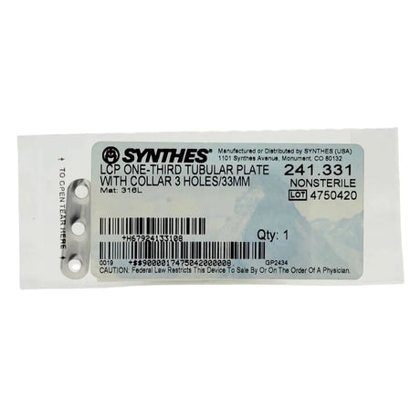 Synthes 241.331 LCP One-Third Tubular Plate With Collar 3 HOLES/33MM Synthes