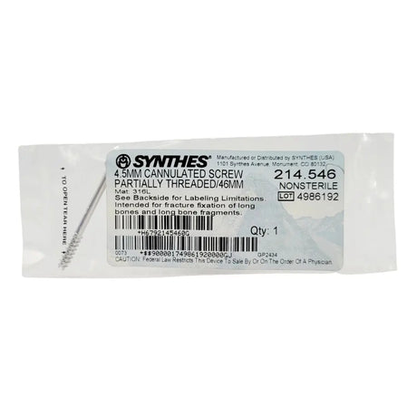 Synthes 214.546 4.5MM Cannulated Screw Partially Threaded 46mm Synthes