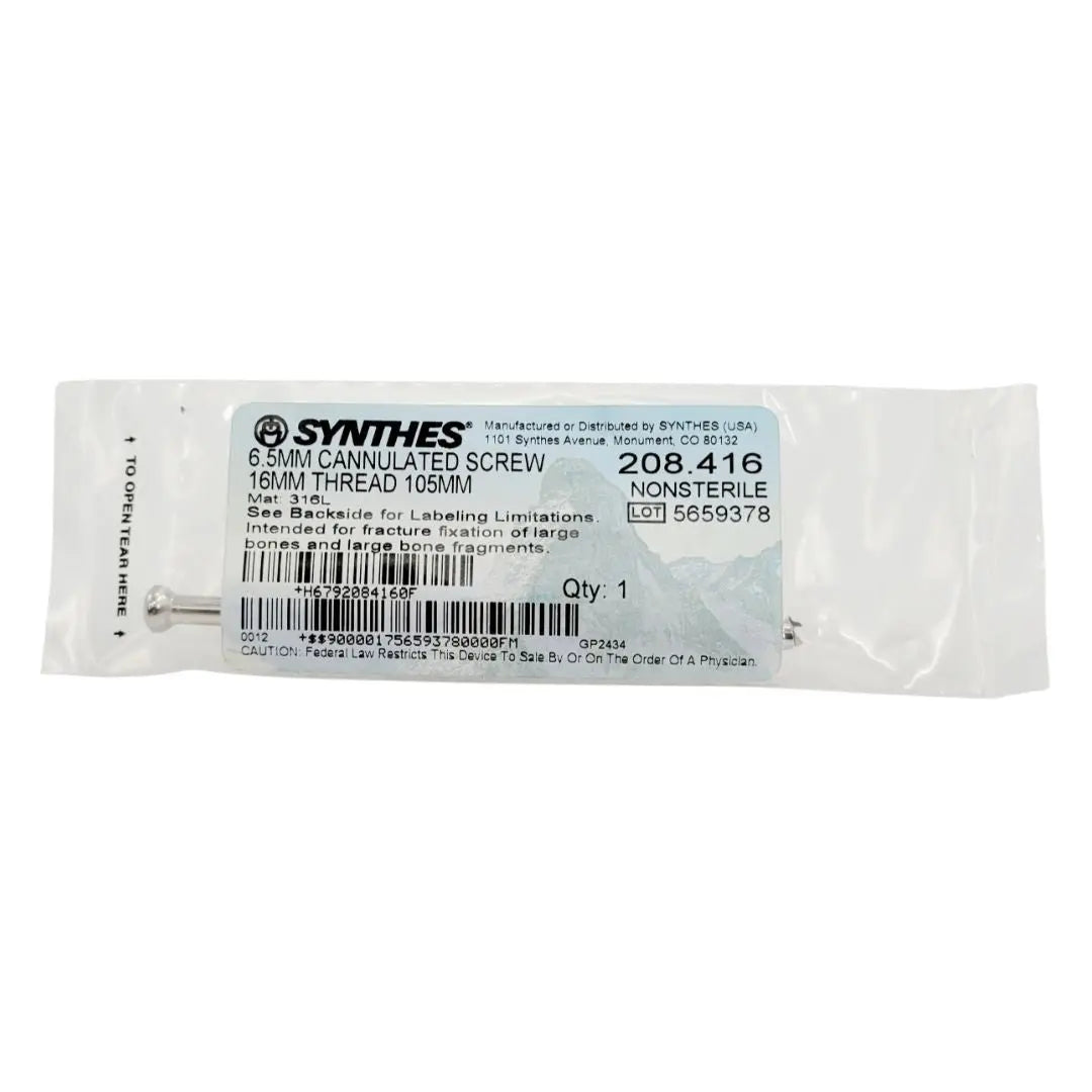 Synthes 208.416 6.5mm Cannulated Screw 16mm Thread 105mm Synthes