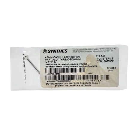 Synthes 214.548 4.5mm Cannulated Screw Partially Threaded/48mm Synthes