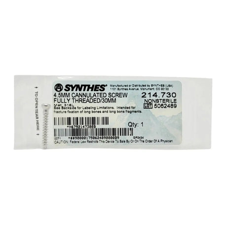 Synthes 214.730 4.5mm Cannulated Screw Fully Threaded/30mm Synthes