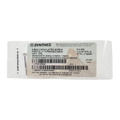 Synthes 214.530 4.5mm Cannulated Screw Partially Threaded/30mm Synthes