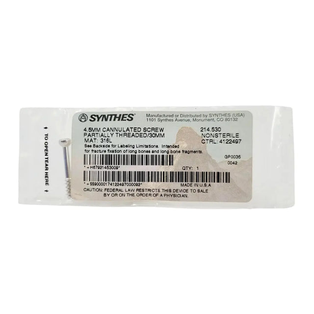 Synthes 214.530 4.5mm Cannulated Screw Partially Threaded/30mm Synthes