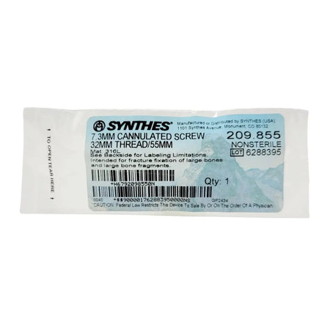 Synthes 209.855 7.3mm Cannulated Screw 32mm Thread/55mm Synthes