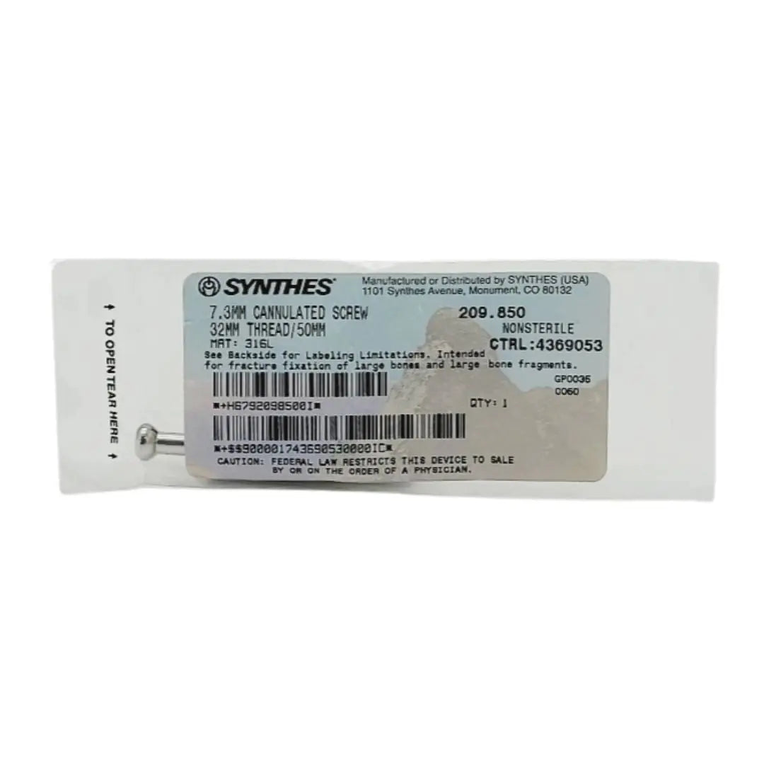 Synthes 209.850 7.3mm Cannulated Screw 32mm Thread/50mm Synthes