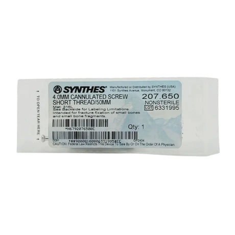 Synthes 207.650 4.0mm Cannulated Screw Short Thread/50mm Synthes