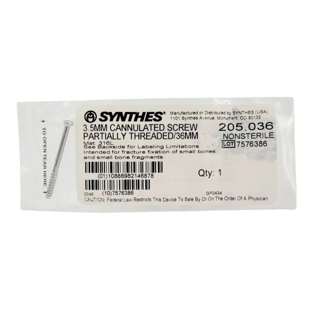 Synthes 205.036 3.5mm Cannulated Screw Partially Threaded/36mm Synthes