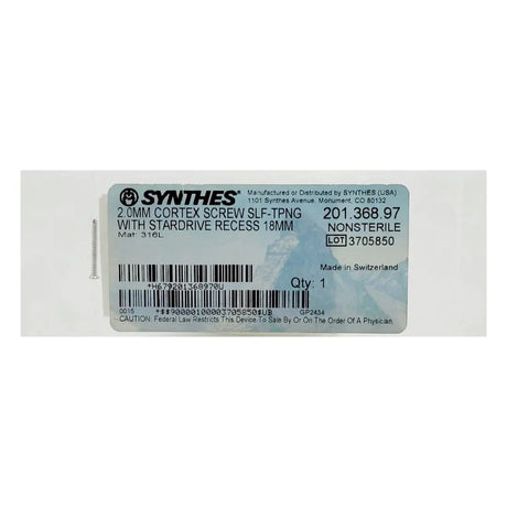Synthes 201.368.97 2.0MM Cortex Screw Self Tapping with Stardrive Recess 18mm Synthes