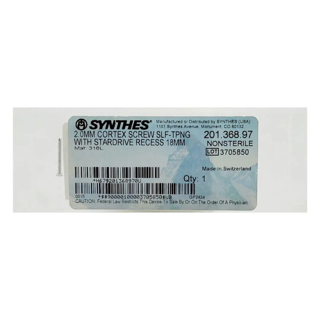 Synthes 201.368.97 2.0MM Cortex Screw Self Tapping with Stardrive Recess 18mm Synthes