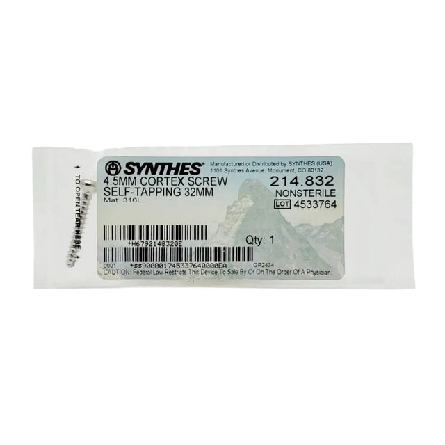 Synthes 214.832 4.5mm Cortex Screw Self-Tapping 32mm Orthopedic Hardware Synthes