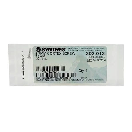 Synthes 202.012 2.7mm cortex screw 12mm orthopedic hardware Synthes